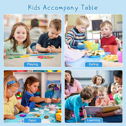 Kids Study Table and 6 Chairs Set,Height Adjustable Table and Chairs for Children and Toddlers,47.2"X23.6"Graffiti Desktop,Suitable for Daycare,Classrooms, Home