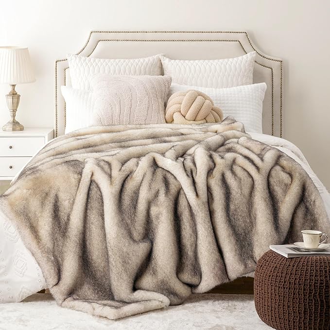 BATTILO HOME Luxury Fluffy Faux Fur Throw Blanket, Cozy Soft Warm Fur Blanket for Couch, Sofa, Chair, Bed, Plush Fuzzy Fur Throws with Long Pile & Brushed Tips, 50"x60"