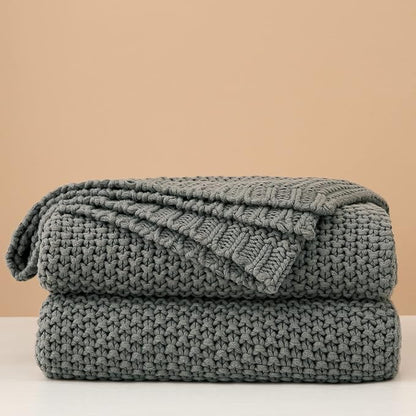 Longhui bedding Chunky Cable Knit Throw Blanket Lightweight Grey 100% Organic Cotton Blanket for Sofa Couch Bed Baby Nursery, Rustic Shabby Chic Modern Farmhouse, Gray 60” x 80” Give Laundering Bag