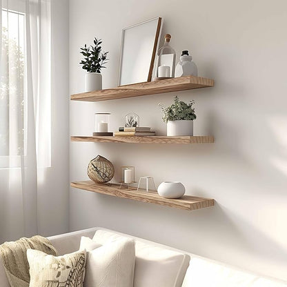Wood Floating Shelves for Wall, Rustic Wall Shelves for Bedroom, Wall Mounted Floating Shelf, Set of 4 Light Walnut 36 Inch
