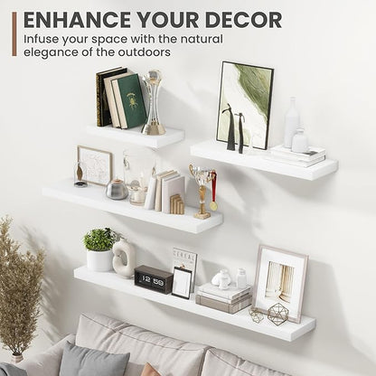 36 Inch Floating Shelves, 8 Inch Deep Floating Shelves for Wall, Hanging Shelf with Invisible Brackets, Deep Shelves for Bathroom, Bedroom, Living Room, White, Set of 2