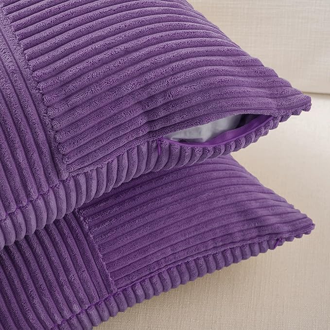 Fancy Homi 2 Packs Purple Decorative Throw Pillow Covers 22x22 Inch for Living Room Couch Bed, Farmhouse Boho Home Decor, Soft Corss Corduroy Patchwork Accent Square Cushion Case 55x55 cm