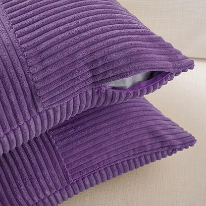 Fancy Homi 2 Packs Purple Decorative Throw Pillow Covers 22x22 Inch for Living Room Couch Bed, Farmhouse Boho Home Decor, Soft Corss Corduroy Patchwork Accent Square Cushion Case 55x55 cm