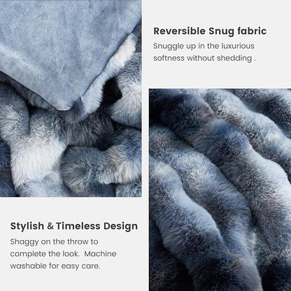 Cozy Bliss Faux Fur Throw Blanket for Couch, Fuzzy Soft Plush Thick Bubble Blanket for Sofa Bedroom Living Room, 90 * 90 Inches Tie Dye Blue