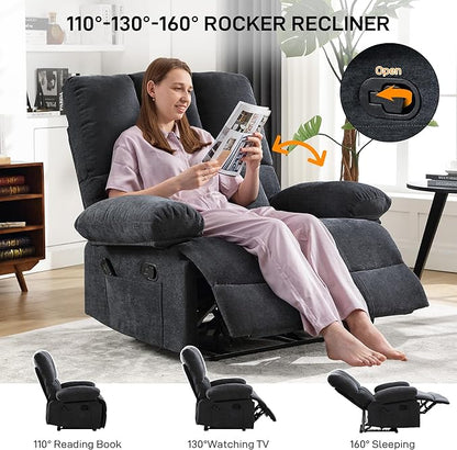 Oversized Recliner Chair Extra Wide Large Recliner for Adults 350lbs with Lumbar Support Pillow Nursery Chair Living Room (Manual, GREY-6008)