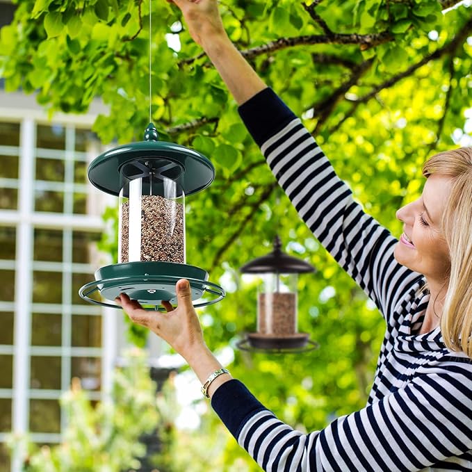 Bird Feeder for Outdoors - 360° Feeding Perch. Green
