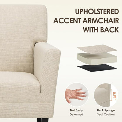 COLAMY Accent Chair Set of 2 for Living Room, Modern Upholstered Fabric Accent Armchair with Back, Soft Single Sofa Chair with Arms for Bedroom/Office/Reception Room, Oatmeal