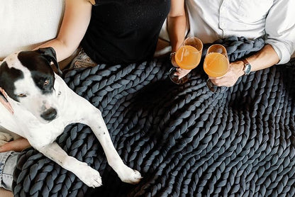 Nuzzie Chunky Knit Weighted Blanket - Breathable, Cooling, Hand Made Knit Throw Blanket for Sleep - Machine Washable, Stylish Decor Design (Charcoal, Queen | 28lbs | 80"x80")