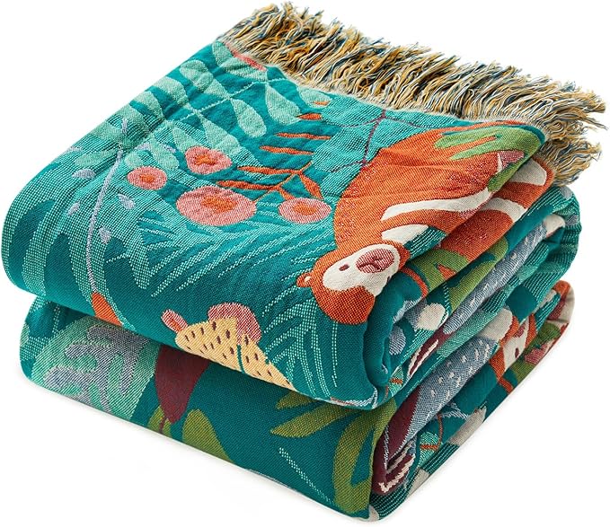 MSGKV Throw Blanket for Couch Bed Cotton Muslin Breathable Animals Twin Size Blanket 60"x80" for All Seasons Lightweight Farmhouse Blankets Home Decor