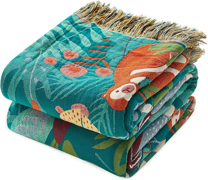 MSGKV Throw Blanket for Couch Bed Cotton Muslin Breathable Animals Twin Size Blanket 60"x80" for All Seasons Lightweight Farmhouse Blankets Home Decor