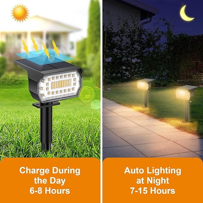 LANSOW Solar Spot Lights Outdoor, [4 Pack/57 LED] 2-in-1 Solar Landscape Spotlights, 3 Modes IP65 Waterproof Dusk to Dawn Solar Powered Flood Wall Lights for Outside Yard Garden Pathway(Warm White)