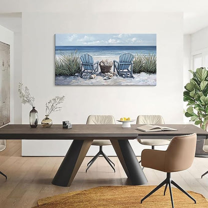 HGUAOA Coastal Wall Art - Large Landscape Wall Pictures for Living Room, Bedroom Pictures, Ocean Beach Artwork, Blue Wall Art, Above Bed Decor, Coastal Landscape Wall Decor, Beach Pinting