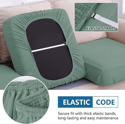 hyha Waterproof Couch Cushion Covers for Pets, Non Slip Sofa Seat Cover for Dogs Washable, Soft Thick Stretch Jacquard Fabric, Sofa Slipcovers with Elastic Bottom (1 Piece for Backrest L, Green)