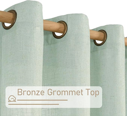 LAMIT Light Sage Linen Curtains 84 inch Length 2 Panels Set, Linen Textured Light Filtering Drapes Bronze Grommet Boho Burlap Panels for Bedroom/Living Room, 52 x 84 Inch