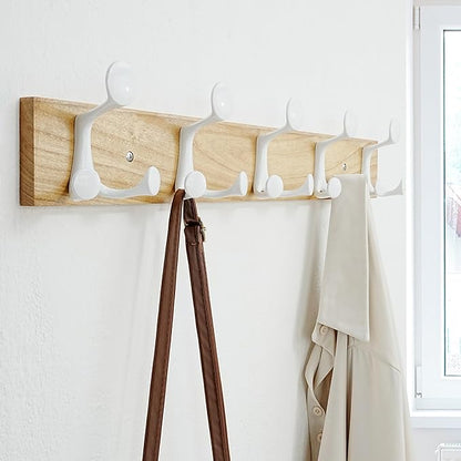 SKOLOO 24-Inch Natural Wood Coat Rack Wall Mount with 5 Triple Hooks - Ideal for Family Entrances, Classrooms, and Pet Supplies Storage - Perfect Coat Hooks for Wall