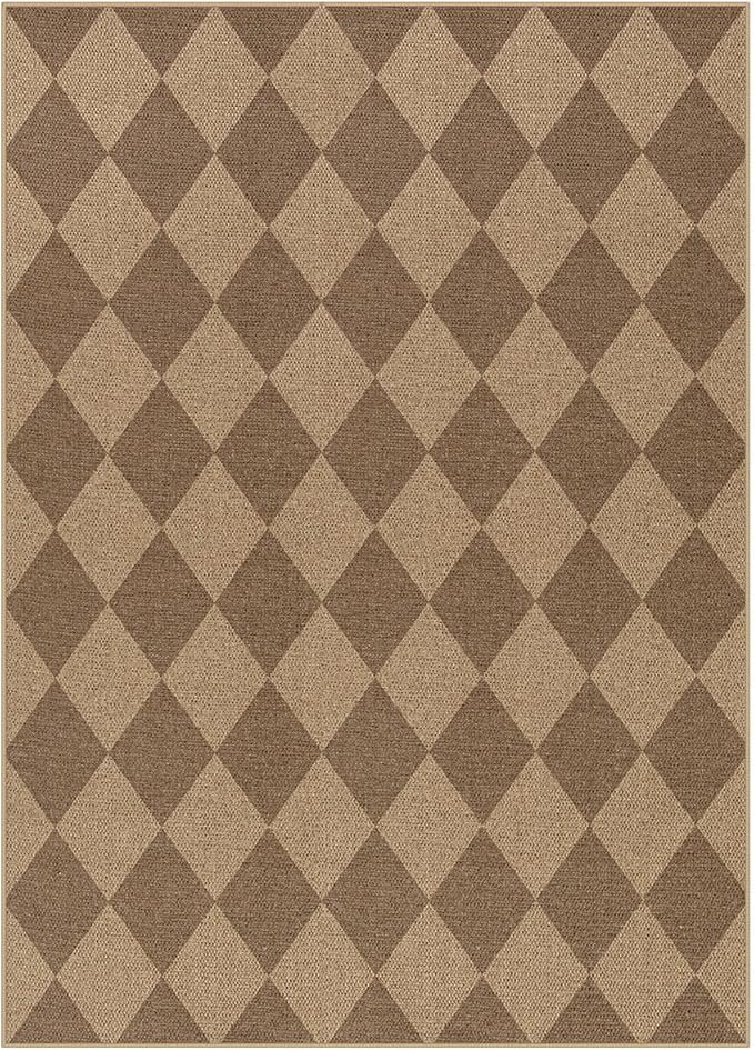 Lahome Checkered Easy Jute Indoor Outdoor Rug, 5x7 Area Rugs for Living Room Nature Large Dining Room Carpet, Washable Non Slip Indoor Outdoor Carpet for Home Office Bedroom Backyard Patio