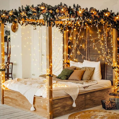 JMEXSUSS 600 LED Christmas Curtain Lights Outdoor, 9.5x19.6ft Christmas String Light Plug in with Remote, 8 Modes Wall Hanging Lights for Bedroom Party Backdrop Wedding Xmas Decor, Warm White