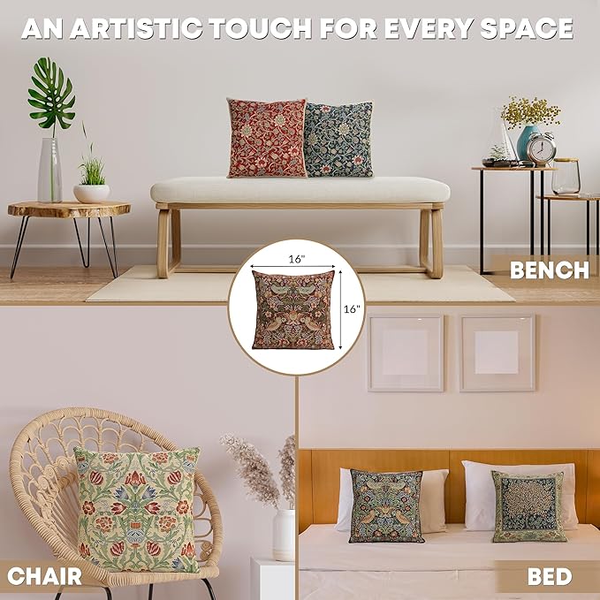 Charlotte Home Furnishings Throw Pillow Covers 16x16 in, Red Strawberry Decorative Couch Pillow Covers, Boho European Tapestry Cushion Cases, Living Room Cozy Home Decor, Jacquard Woven Soft Cotton