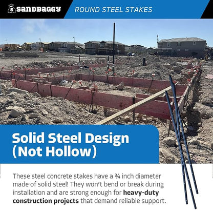 Sandbaggy Round Steel Concrete Form Stakes with Nail Holes - Rust Resistant Coating - Removable, Reusable (100, 3/4 in X 36 in)