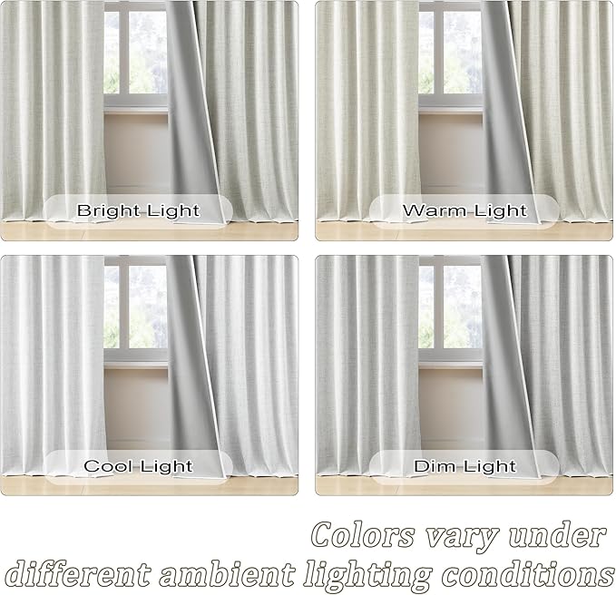 RAIN CITY Linen Blend Blackout Curtains 108 Inch Long 2 Panels Set,Back Tab Track System Curtains for Living Room Floor to Ceiling Length 9 FT Extra Long Light Blocking Pleated Window Drapes,Natural