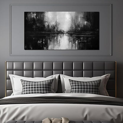 TYTAUPT Abstract Canvas Wall Art For Living Room Black and White Wall Art For Office Bedroom Wall Decor 24 x 48 Inch
