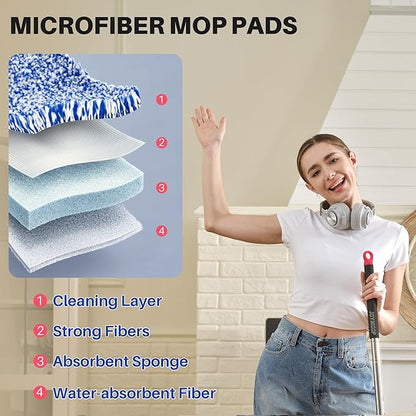JOYMOOP Mop and Bucket Set for Home, Hands-Free Self-Cleaning System, with 3 Reusable Microfiber Mop Pads, Suitable for Floor Cleaning and Wall Cleaner - Black+Red+Slate Blue