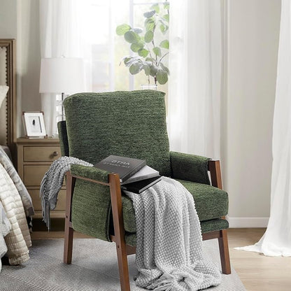 Modern Accent Chairs Set of 2 for Living Room Mid Century Arm Chairs Upholstered Bedroom Chairs Comfy Lounge Chairs with Solid Wood Frame, Green