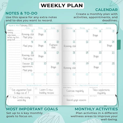 GoGirl Food Journal & Wellness Planner –– Diet & Fitness Diary – Nutrition Journal with Meal, Exercise & Weigh Loss Tracker, A5 (Turquoise)