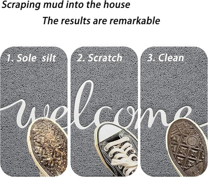 FireProof Outdoor Indoor Welcome Mat, Long-lasting Non-Slip and Easy to Clean Rectangular Entrance Mat, Grey (30 x 17.5) For High Traffic Areas