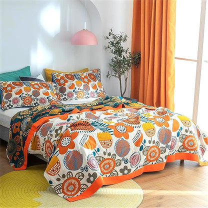 Boho Throw Blanket 60''x80'' for Bed Couch, Floral Muslin Bed Blankets Boho Quilt Travel Mexican 100% Cotton Super Soft Summer Blanket Picnic Blankets