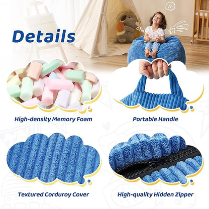 Bean Bag Chairs Teardrop Bean Bag Chair Beanbag Chair with Memory Foam Filled Machine Washable Cover for Living Room, Bedroom (Small,Blue)