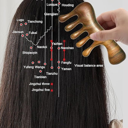 Wood Gua Sha Massage Tools Set,Scraping Scalp Massage Comb,Natural Wooden Gua Sha Tool,Scraping Tool. (Handle Wooden Comb)