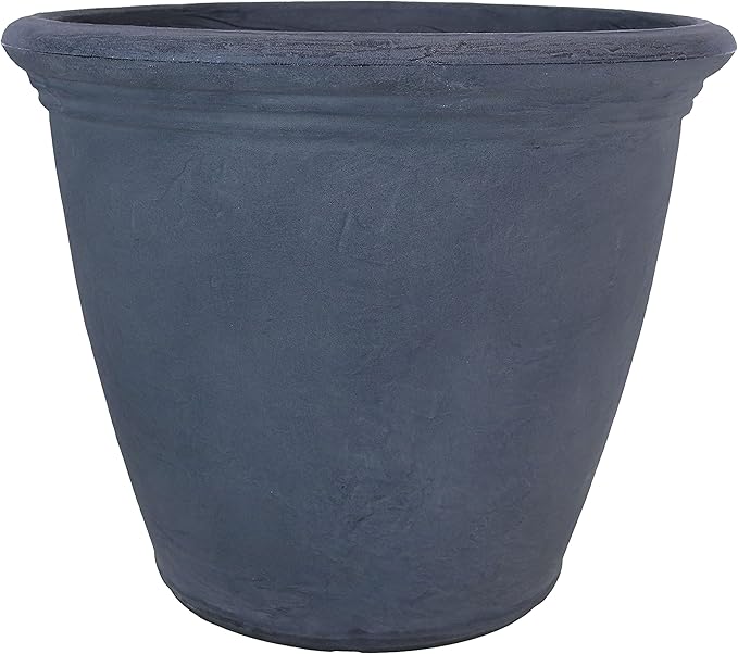 Sunnydaze 20-Inch Anjelica Large Plastic Pot for Plants - Outdoor Polyresin Round Planter with Drillable Drainage Holes - Slate - 4pk