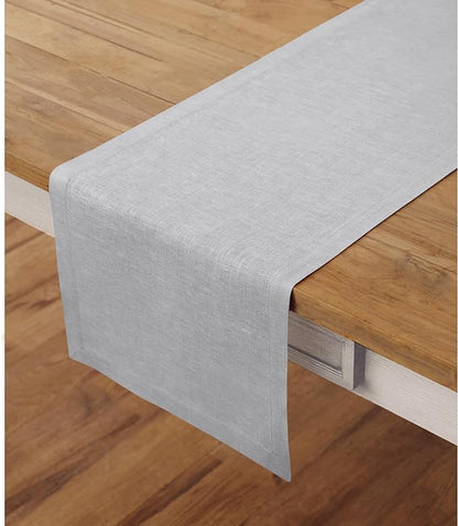 Solino Home Linen Soft Grey Table Runner 120 Inches Long - 100% Pure Linen 14 x 120 Inch Table Runner for Fall, Autumn, Thanksgiving - Fete