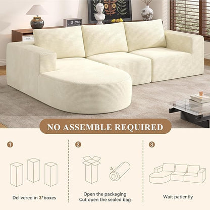 Modular Sectional Sofa with L-Shape Chaise,Cloud Sectional Modern Sleeper Couch with Deep Seat,Sponge Compression Sofas No Assembly Required (Beige-Corduroy Fabric) 1 PCS