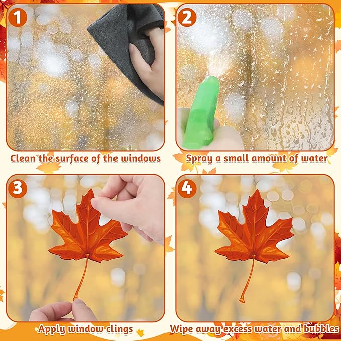 9 Sheets Fall Decorations, 274 PCS Fall Window Clings, Double Sided Autumn Stickers with Maple Leaves Pumpkin Nuts, Autumn Window Clings for Party Thanksgiving Decor Indoor Outdoor Accessories