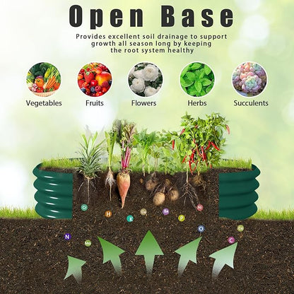2 Pack 6x3x1FT Galvanized Raised Garden Bed Kit Oval Metal Ground Planter Box Outdoor Bottomless Planter Raised Beds for Vegetables Flowers Herbs Fruits, Green