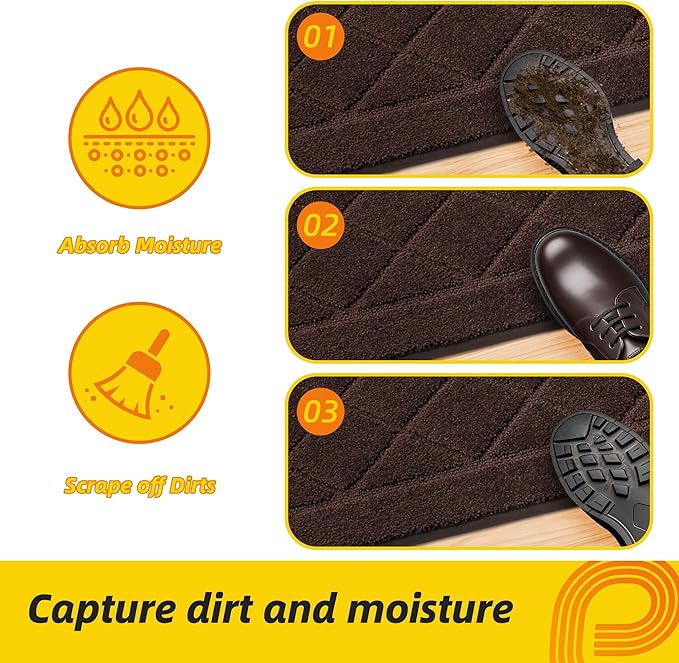 JSEI Dirt Trapper Door Mat 36"x60", Non-Slip Washable Entryway Mats, Dog Door Mat, Stain Resistant and Absorbent Floor Mats, Low Profile Welcome Mat for Front Back Door, Brown
