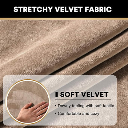 PrinceDeco Super Soft Couch Cushion Covers for Sectional Couch, Velvet Sofa Slipcover for Cushion Sofa pet Friendly with Elastic Bottom(Each Width Up to 29.5", Camel)