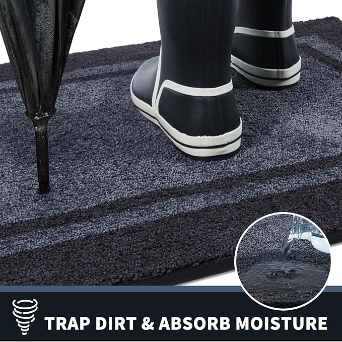 PURRUGS Dirt Trapping Door Mat 24" x 84", Non-Slip/Skid Machine Washable Entryway Rug, Shoes Scraper, Area Rug, Super Absorbent Welcome Mat for Muddy Wet Shoes and Paws, Bluish Grey & Charcoal