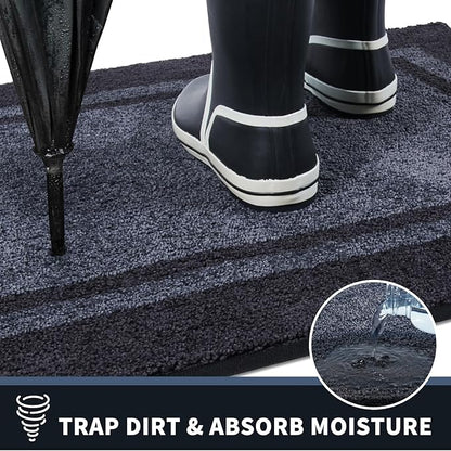 PURRUGS Dirt Trapping Door Mat 24" x 70", Non-Slip/Skid Machine Washable Entryway Rug, Shoes Scraper, Area Rug, Super Absorbent Welcome Mat for Muddy Wet Shoes and Paws, Bluish Grey & Charcoal