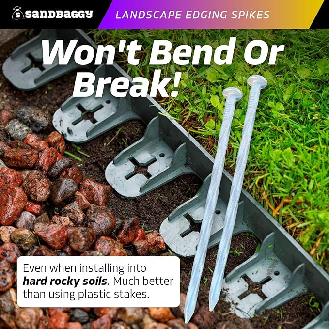 Sandbaggy 6 inch Galvanized Landscape Edging Spikes - Spiral Landscape Nails - 7 Gauge Steel - Great for Hard Rocky Soil - Also Great for Paver Edging, Artificial Turf, Landscape Fabric (200, 6 inch)