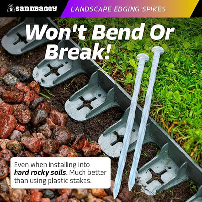 Sandbaggy 6 inch Galvanized Landscape Edging Spikes - Spiral Landscape Nails - 7 Gauge Steel - Great for Hard Rocky Soil - Also Great for Paver Edging, Artificial Turf, Landscape Fabric (100, 6 inch)