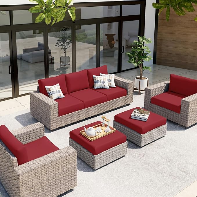 hyha Waterproof Couch Cushion Covers, Stretch Sofa Couch Seat Slipcover for Dog Washable, Non-Slip Waterproof Outdoor Cushion Covers for Patio Furniture Replacement (1 Piece for Large, Wine Red)