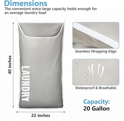 Hanging Laundry Hamper Bag XL 40x22", Space Saving over the Door Storage Bags, Behind the Door Hampers for Dirty Clothes & Wall Mounted Basket for Bathroom, Organizer for Small Room Spaces RV
