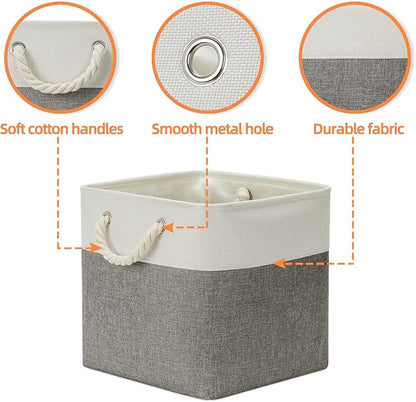 DULLEMELO Cube Storage Bins Set of 4 Fabric Storage Cubes Organizer Bin with Handles, Collapsible 12 Inch Cube Storage Baskets for Organizing, Closet, Shelf, Nursery (White&Grey)