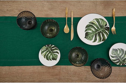 Solino Home Linen Table Runner 96 Inches Long - 100% Pure Linen Rainforest Green Table Runner 14 x 96 Inch for Fall, Autumn, Thanksgiving - Classic Hemstitch