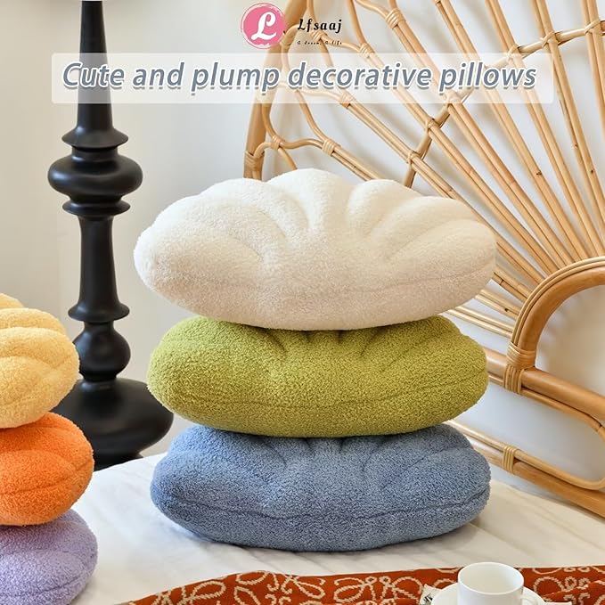 Seashell Throw Pillows, Shell Shaped Throw Pillows, 18 Inch Soft Home Decorative Pillow Plush Cushion for Bed Couch Living Sofa Room Decor Accent Throw Pillow (Dusty Blue 18Inch)