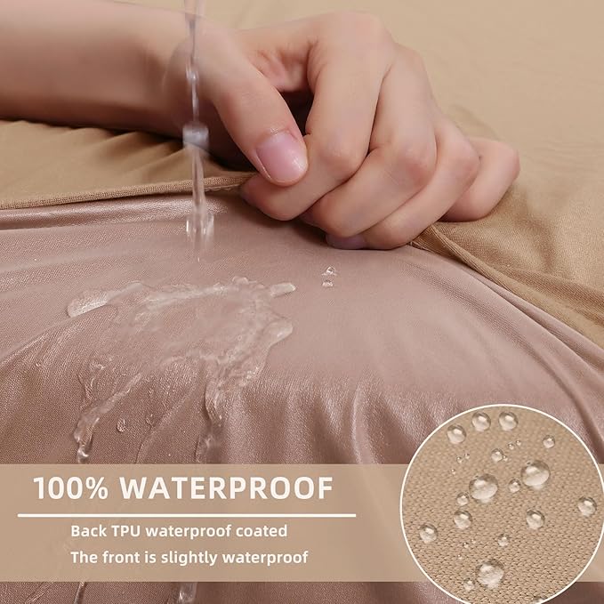 hyha Waterproof Couch Cushion Covers, Stretch Sofa Couch Seat Slipcover for Dog Washable, Non-Slip Waterproof Outdoor Cushion Covers for Patio Furniture Replacement (1 Piece for Small, Camel)