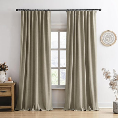 RAIN CITY 102 Inch Long Blackout Curtains for 2 Panels,Energy Efficinet Room Darkening Linen Blend Textured Curtains with Hooks,Track System Black Out Curtains for Living Room Bedroom,2 Panels,Taupe